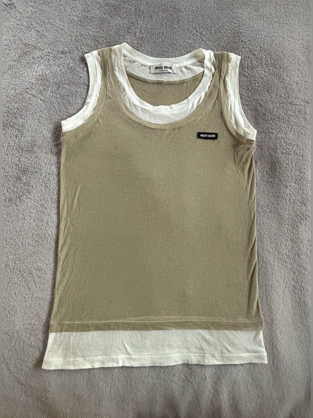 Miu Miu Olive Beige & White Layered Tank Top Size S